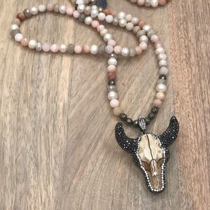 Pearl, Opal, Diamond coated Moonstone necklace